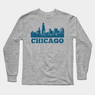 Chicago Skyline // Retro Vintage Faded Style Design Long Sleeve T-Shirt